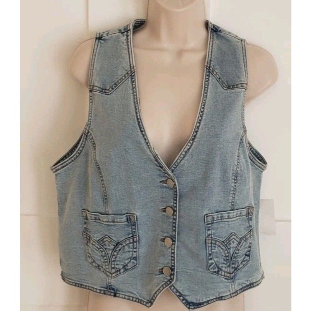 NWT NANETTE LEPORE DENIM VEST LIGHT BLUE LARGE